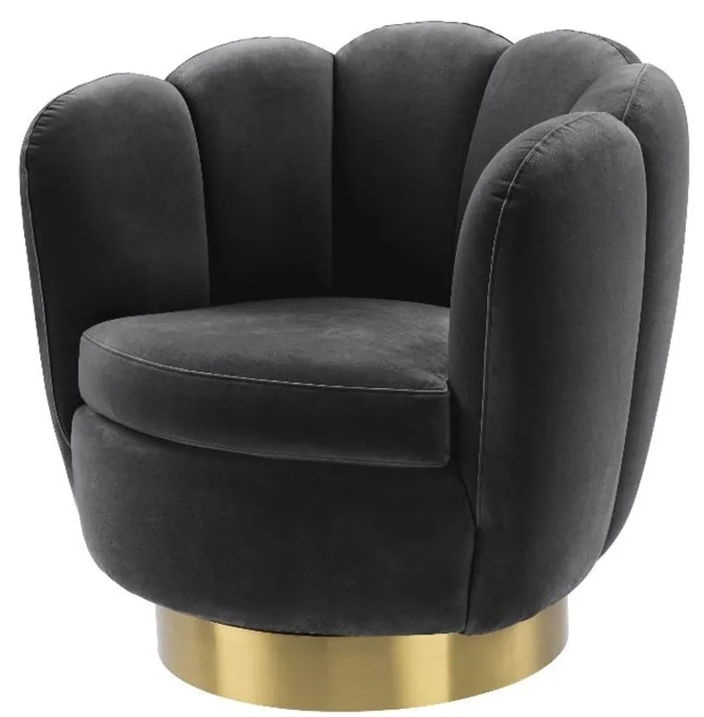 Super-Preis Casa Padrino poltrona girevole di lusso grigio scuro / ottone 90 x 80 x H. 80 cm - Poltrona da Salotto in Velluto - Mobili di Lusso