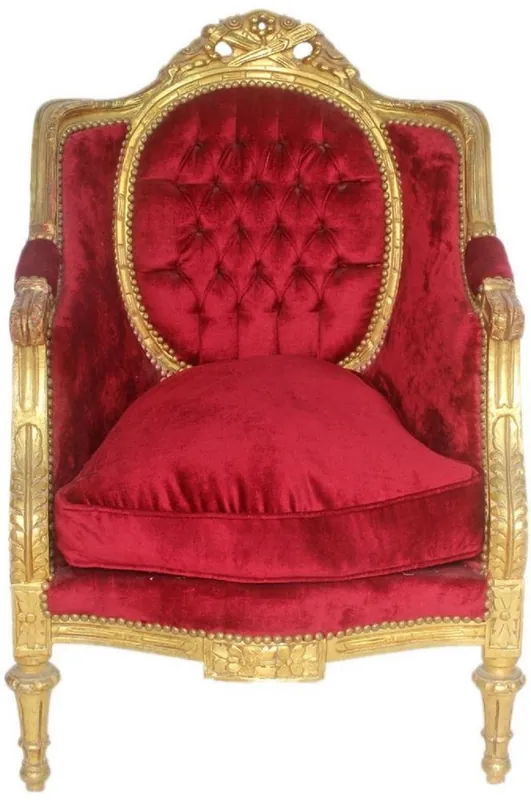Bestpreis Casa Padrino Poltrona Trono Barocco Bordeaux Rosso / Oro 70 x 70 x H. 110 cm - Sontuosa Poltrona Reale Fatto a Mano - Poltrona da Sposa - Mobili Barocchi