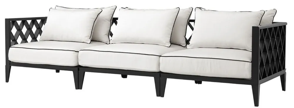 Casa Padrino divano soggiorno di lusso con cuscini nero opaco / bianco 275,5 x 93 x H. 69 cm - Mobili per Soggiorno Aktuell