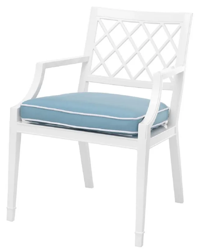 Casa Padrino sedia da pranzo di lusso con braccioli e cuscino bianco / blu brillante 60 x 66 x H. 87 cm - Sedia da Cucina in Alluminio - Mobili per Sala da Pranzo Must-Have