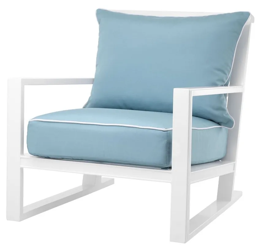 Casa Padrino poltrona di lusso con cuscini bianco / blu brillante 70 x 88 x H. 78 cm - Poltrona in Alluminio Resistente di Alta Qualità - Mobili per Soggiorno - Mobili da Giardino - Mobili per Gastronomia Meistverkauft