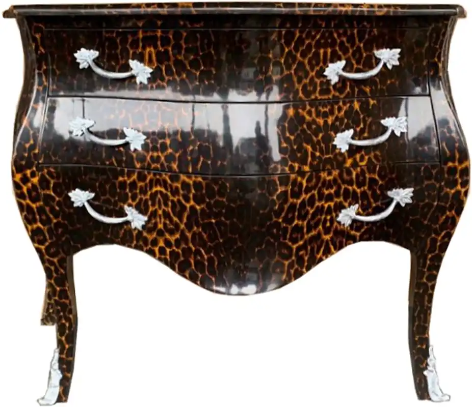 Cassettone barocco Casa Padrino in leopardo / argento con 3 cassetti - stile mobili antichi Preis Gesenkt