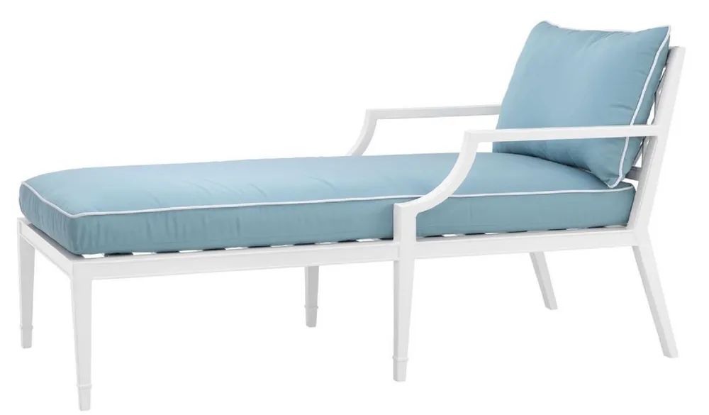Sonderaktion Casa Padrino chaise longue di lusso bianco / blu brillante 68,5 x 157 x H. 79 cm - Poltrona Reclinabile in Alluminio Resistente di Alta Qualità - Mobili per Soggiorno - Mobili da Giardino - Mobili per Gastronomia