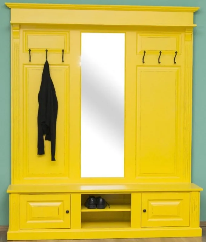 Ausverkauf Casa Padrino armadio stile country giallo antico 180 x 41 x H. 210 cm - Armadio in Legno Massello con Specchio - Mobile Guardaroba Stile Country
