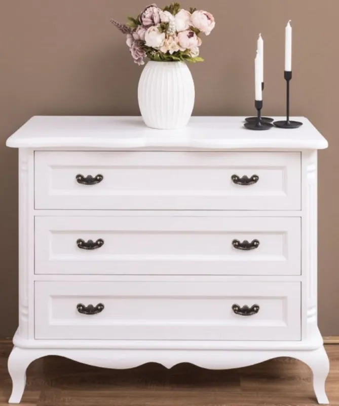 Neu Casa Padrino cassettone in legno massello in stile country con 3 cassetti bianco 110 x 48 x H. 89 cm - Mobili in Stile Country