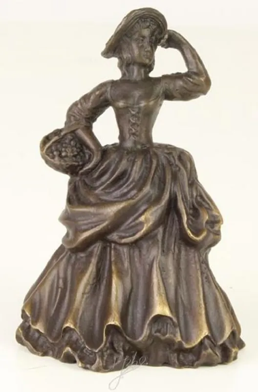 Casa Padrino Campanello da Tavolo Art Nouveau Dama con Cesto Bronzo / Oro 6,6 x 5,3 x H. 9 cm - Campanello di Servizio Campana in Bronzo - Accessori Hotel e Catering Sale