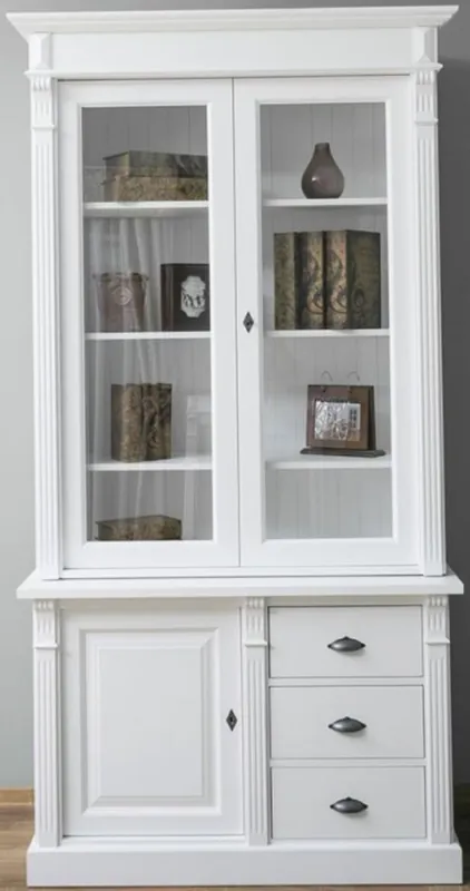Casa Padrino armadio in legno massello in stile country con 3 porte e 3 cassetti bianco 120 x 51 x H. 228 cm - Armadio da Soggiorno - Mobili in Stile Country Preiswert