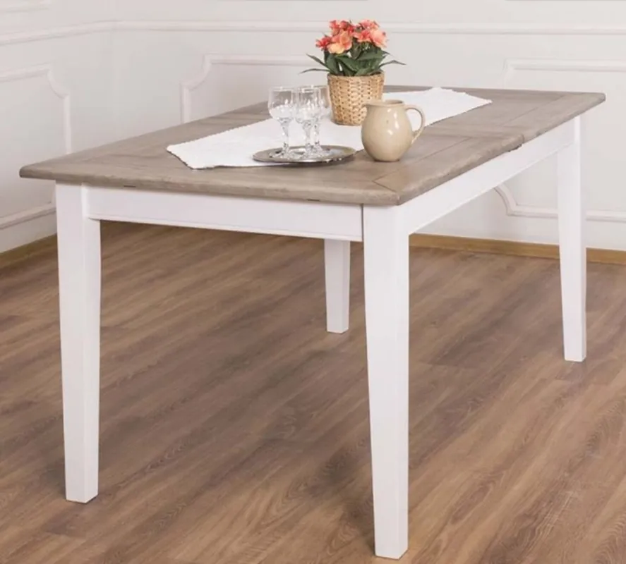 Heißes Angebot Casa Padrino tavolo da pranzo stile country marrone / bianco 160-200 x 90 x A. 78 cm - Tavolo da Cucina in Legno Massello con Piano Allungabile in Rovere