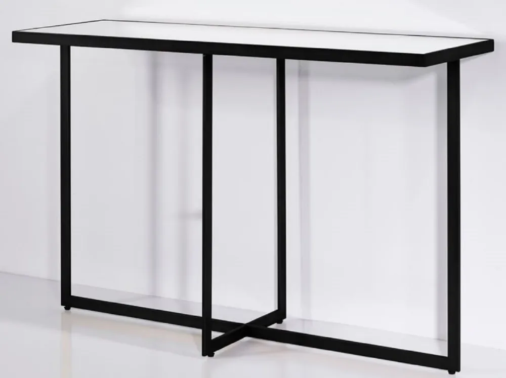 Casa Padrino Consolle di Lusso Nero 120 x 40 x H. 77 cm - Consolle Rettangolare in Metallo con Vetro a Specchio - Mobili da Soggiorno Echt