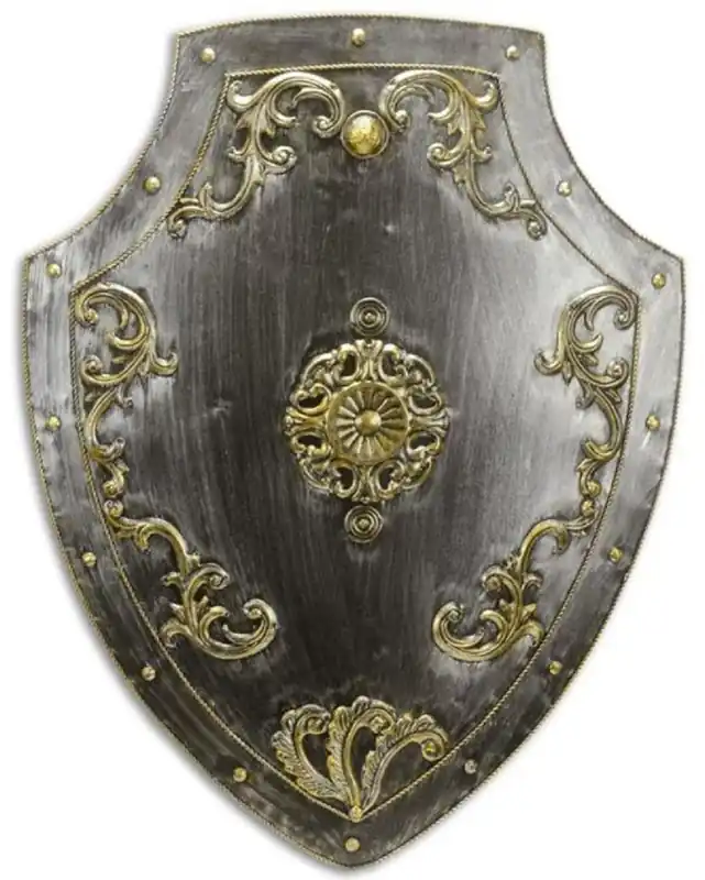 Casa Padrino scudo cavaliere in metallo argento / oro antico 55 x H. 71 cm - Decorazione Medievale - Decorazione Murale Nur Für Kurze Zeit