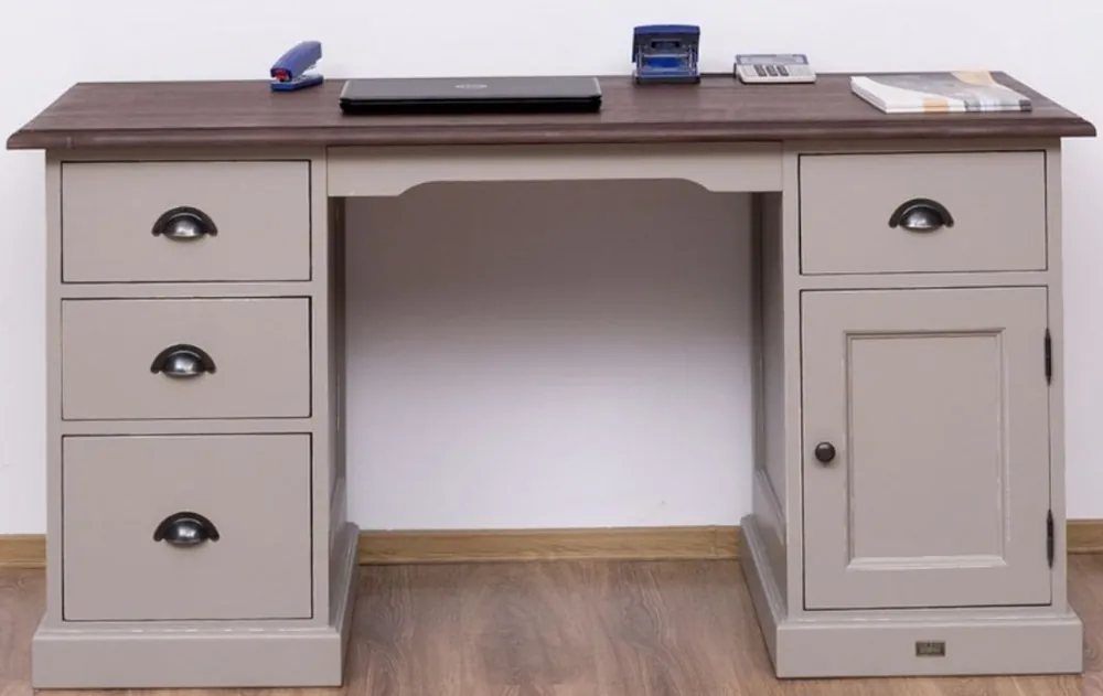 Sonderaktion Casa Padrino scrivania in stile country con 4 cassetti e porta grigio antico / marrone scuro 152 x 70 x A. 78 cm - Mobili per Ufficio in Stile Country