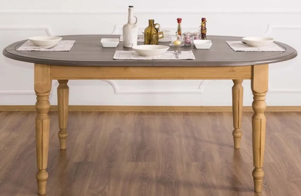 Casa Padrino tavolo da pranzo stile country grigio / marrone chiaro 180 x 120 x A. 78 cm - Tavolo da Cucina Ovale in Legno Massello con Piano in Rovere Echt