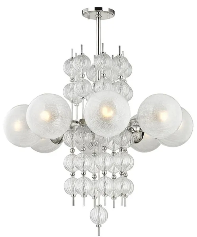 Casa Padrino lampadario di lusso argento Ø 85 x A. 82,5 cm - Lampadario Moderno in Metallo con Sfere di Vetro Cave a Spirale Scanalate e Paralumi in Vetro Sferico Versand Am Gleichen Tag
