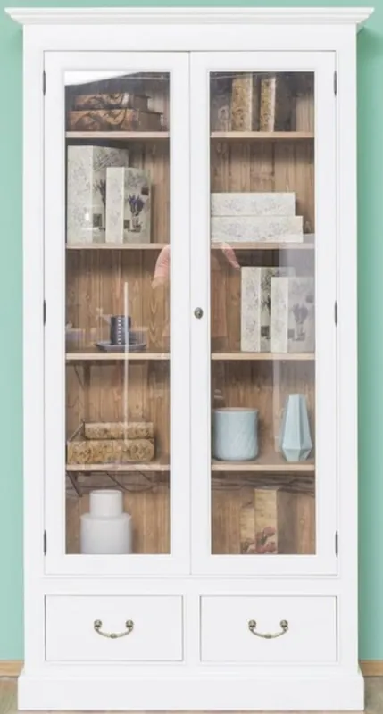 Preisknaller Casa Padrino armadio per libri in stile country bianco / marrone 109 x 39 x A. 210 cm - Armadio soggiorno con 2 porte in vetro e 2 cassetti - Mobili in Stile Country