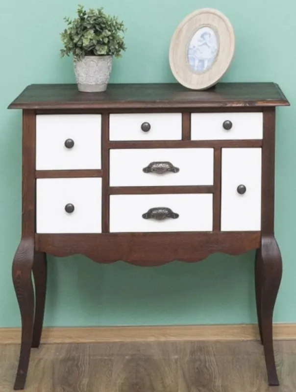 Casa Padrino cassettone in legno massello in stile country con 7 cassetti marrone scuro / bianco 80 x 40 x A. 82 cm - Mobili in Stile Country Ausverkauf