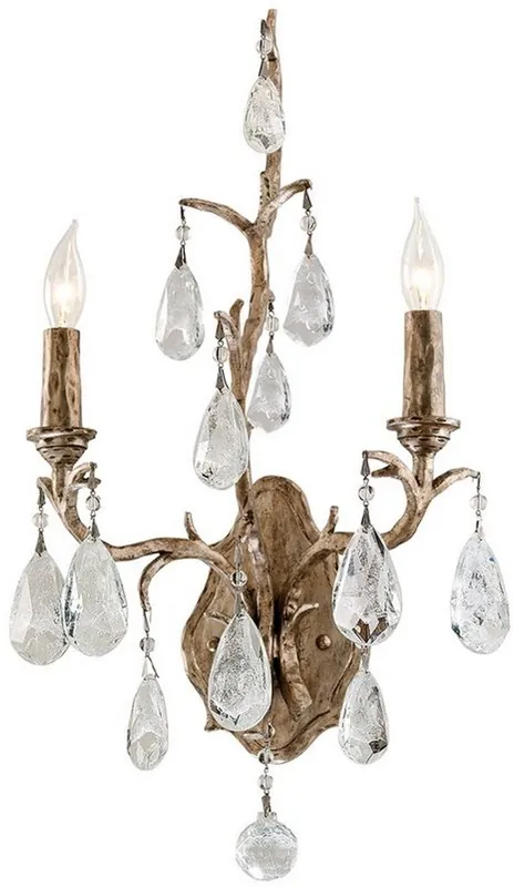 Zertifiziert Casa Padrino lampada da parete doppia barocco di lusso bronzo 28 x 15,3 x A. 53,3 cm - Lampada da parete fatta a mano in ferro battuto con nobili tendaggi in cristallo veneziano a forma di goccia