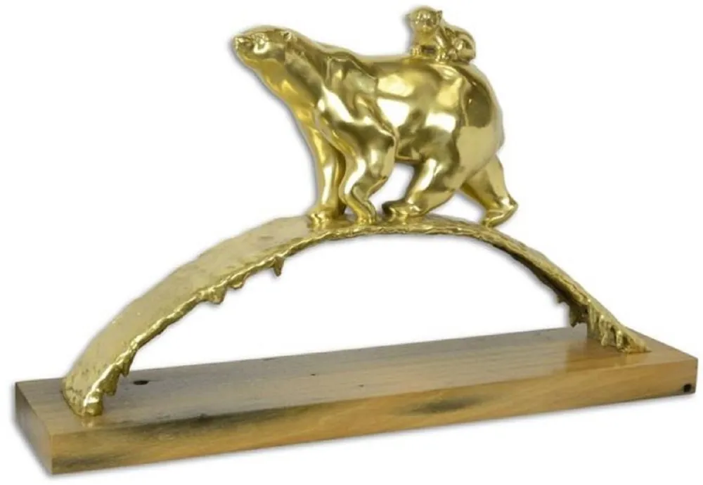 Preiswert Casa Padrino scultura in bronzo di lusso orso polare oro / marrone 85,3 x 19,8 x A. 49,9 cm - Figura in Bronzo Dorato con Base in Legno - Collezione di Lusso