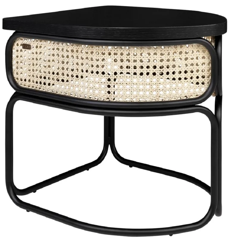 Casa Padrino tavolino di design nero / naturale 50 x 40 x A. 45,5 cm - Tavolo da salotto con piano in impiallacciato rovere realizzato in nobile rattan e struttura in acciaio verniciato a polvere Neue Kollektion