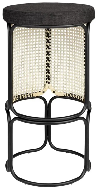 Mega-Angebot Casa Padrino sgabello da bar di design nero / naturale Ø 40,5 x A. 75,5 cm - Sedia da bar rotondo imbottito con intreccio di rattan fine e struttura in acciaio verniciato a polvere