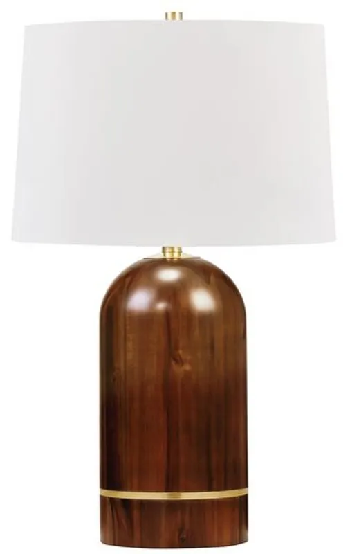 Neue Kollektion Casa Padrino lampada da tavolo di lusso marrone / ottone antico / bianco Ø 40,6 x A. 66 cm - Elegante lampada da tavolo in legno massello con paralume tondo in lino