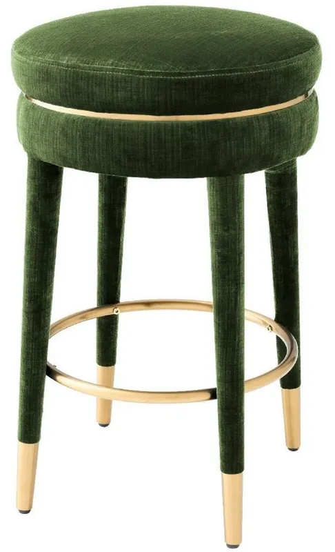 Aktuell Casa Padrino sgabello da bar di lusso verde scuro / ottone Ø 41 x A. 68 cm - Sgabello Rotondo in Velluto - Mobili di Lusso