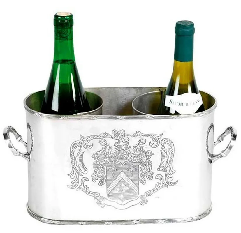 Finale Aktion Solido portabottiglie da vino da tavolo di lusso refrigeratore per vino 2 bottiglie di vino finitura nichel - Casa Padrino Luxury Collection - nichelato