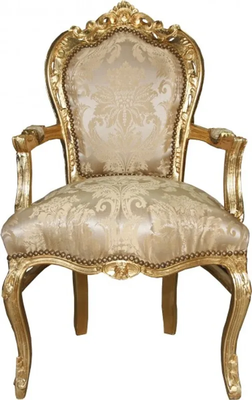Casa Padrino Barocco Cena Chair Creme floreale / oro con braccioli Super-Preis