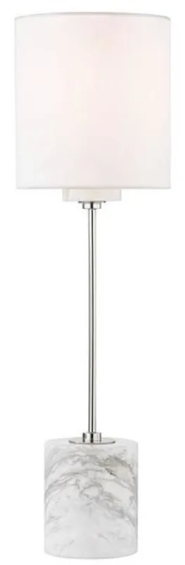 Casa Padrino lampada da tavolo di lusso argento / bianco Ø 15,9 x A. 55,9 cm - Lampada da tavolo moderna rotonda con paralume in seta artificiale e base in marmo Ausverkauf