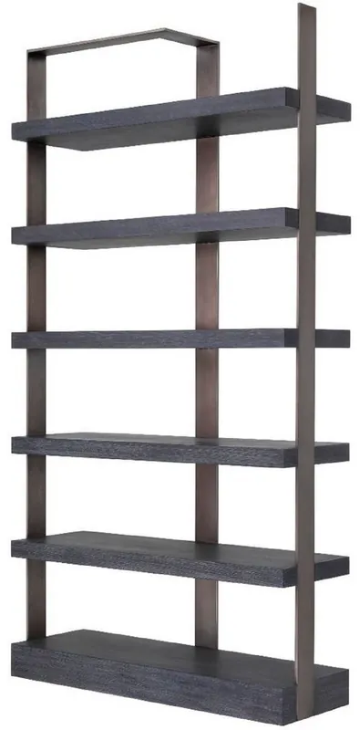 Casa Padrino cabinet mensola di lusso nero / bronzo 120,5 x 40 x A. 230 cm - Armadio in rovere impiallacciato con telaio in acciaio inossidabile - Armadio per libri - Mobile da Soggiorno di Lusso Aktuell
