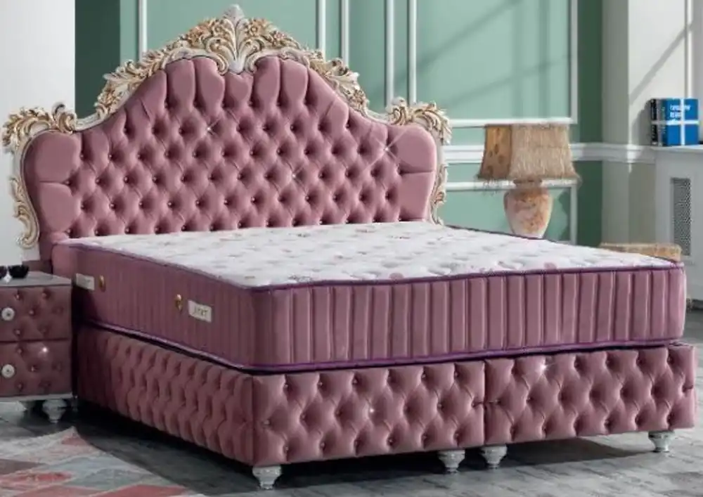 Zertifiziert Casa Padrino letto matrimoniale barocco rosa / bianco / oro antico - Letto in velluto decorato con strass e materasso - Set Camera da Letto in Stile Barocco