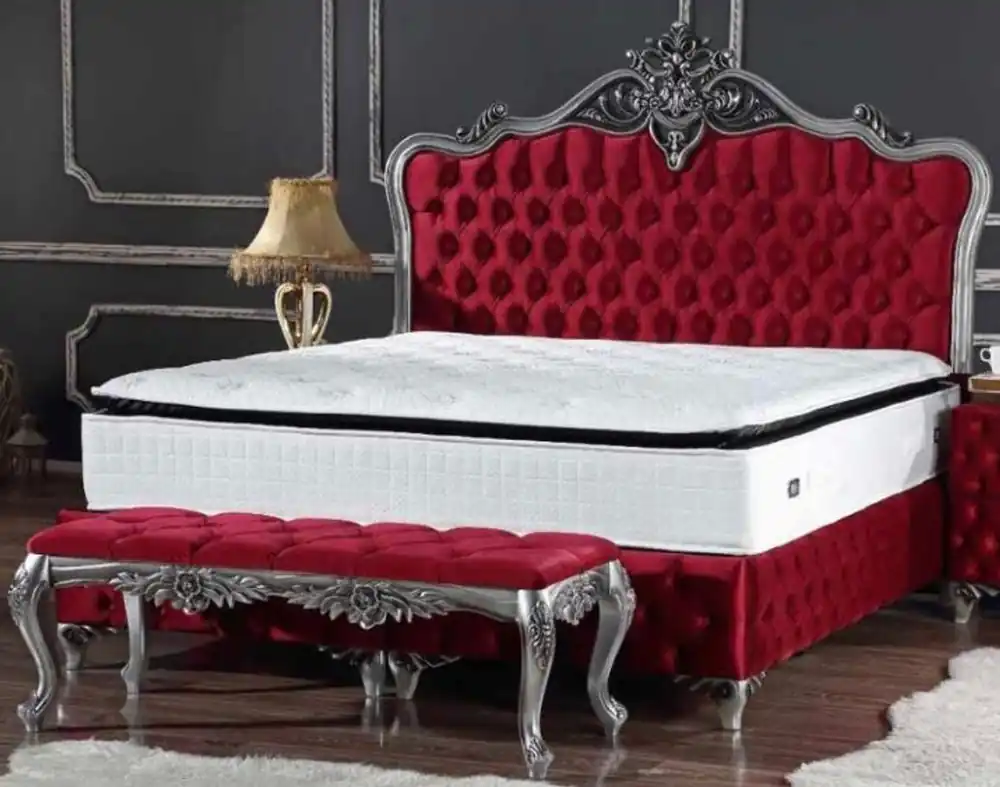 Casa Padrino letto matrimoniale barocco bordeaux rosso / argento - Letto decorato con materasso - Mobili Barocchi Knallerangebot