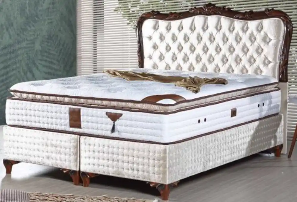 Wochenendangebot Casa Padrino letto matrimoniale barocco con materassi champagne / marrone - Letto nobile in stile barocco - Set Completo