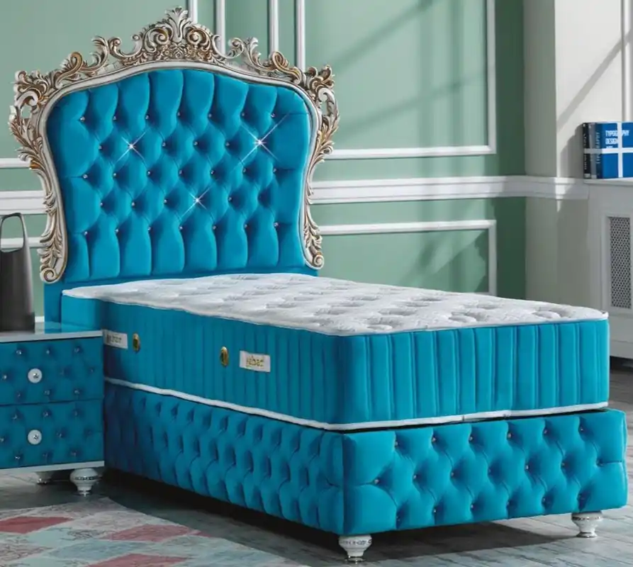 Direktkauf Casa Padrino letto singolo barocco turchese / bianco / oro antico - Letto in Velluto Ornato con Strass e Materasso