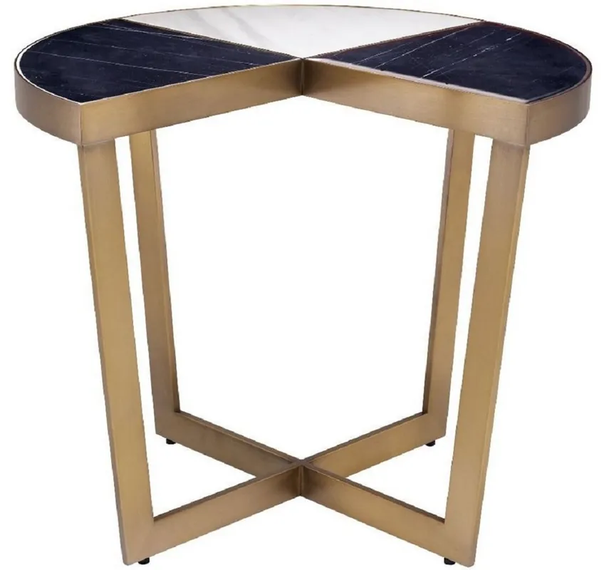 Casa Padrino tavolino di lusso in acciaio inossidabile con piano in marmo nero / bianco / ottone Ø 60 x A. 50,5 cm - Mobili di Lusso Geprüft