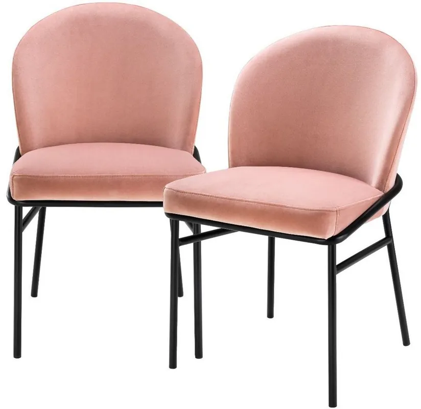 Casa Padrino sedie da pranzo di lusso rosa / nero 49 x 56 x A. 82 cm - Sedie da cucina con velluto pregiato - Set da Pranzo Bestpreis