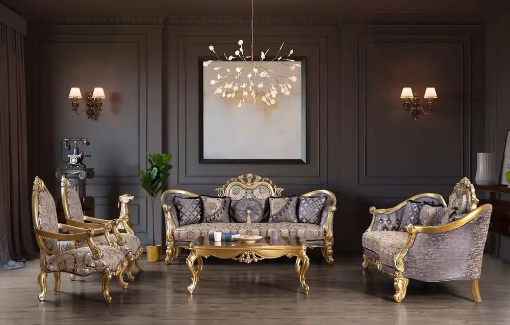Nur Für Kurze Zeit Casa Padrino set da soggiorno barocco di lusso blu / oro / argento - 2 Divani e 2 Poltrone e 1 Tavolino - Mobili per Soggiorno - Nobili e Ornato