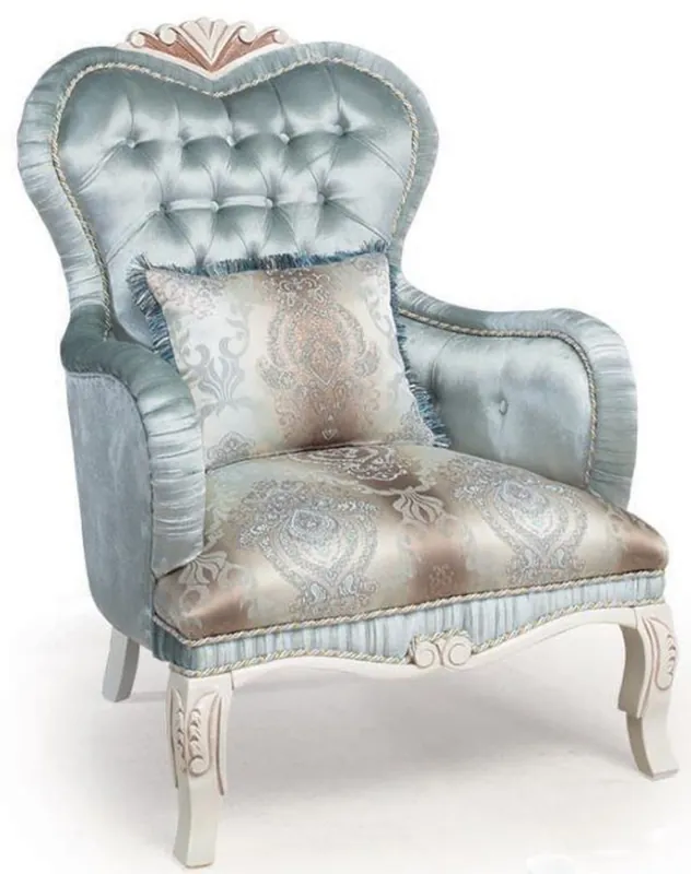 Casa Padrino poltrona barocco di lusso con cuscino decorativo turchese / crema / bronzo 72 x 76 x A. 110 cm - Mobili per Soggiorno in Stile Barocco Bestpreis