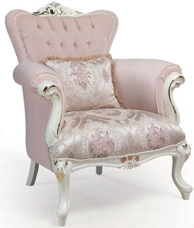 Jetzt Kaufen Casa Padrino poltrona barocco di lusso rosa / bianco / oro 83 x 96 x A. 102 cm - Poltrona da salotto con cuscino decorativo - Mobili Barocchi