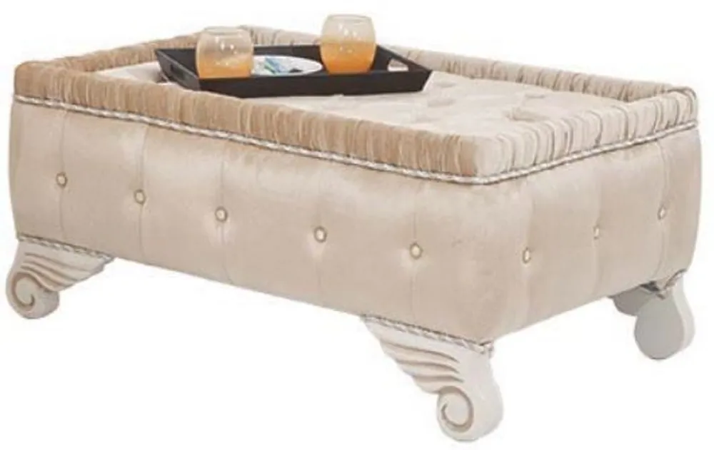 Casa Padrino sgabello barocco di lusso beige / bianco 100 x 63 x A. 46 cm - Sgabello con tessuto in velluto pregiato - Mobili per Soggiorno in Stile Barocco Kracherpreis