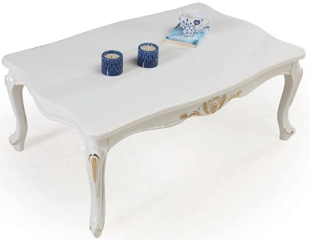 Rabatt Casa Padrino tavolino di lusso in legno massello barocco bianco / oro 108 x 78 x A. 46 cm - Tavolo da Salotto in Stile Barocco