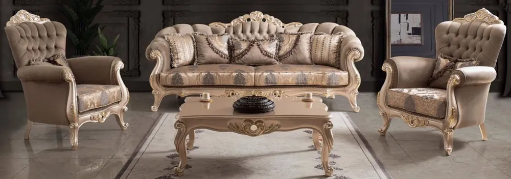 Casa Padrino set da soggiorno barocco di lusso taupe / bronzo / oro - 2 Divani e 2 Poltrone e 1 Tavolino - Mobili da Soggiorno in Stile Barocco - Nobili e Ornato Letzte Chance