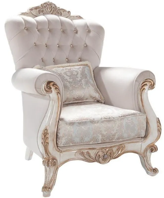 Casa Padrino poltrona da salotto barocco di lusso con cuscino grigio chiaro / bianco / bronzo antico 95 x 75 x A. 120 cm - Mobili in Stile Barocco Nur Für Kurze Zeit