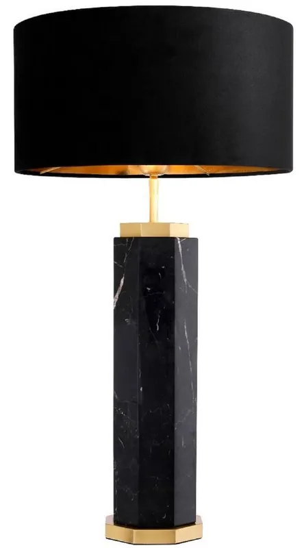 Casa Padrino lampada da tavolo di lusso nero / ottone antico Ø 40 x A. 72,5 cm - Lampada da tavolo moderna in marmo con paralume rotondo - Qualità di Lusso Preiswert