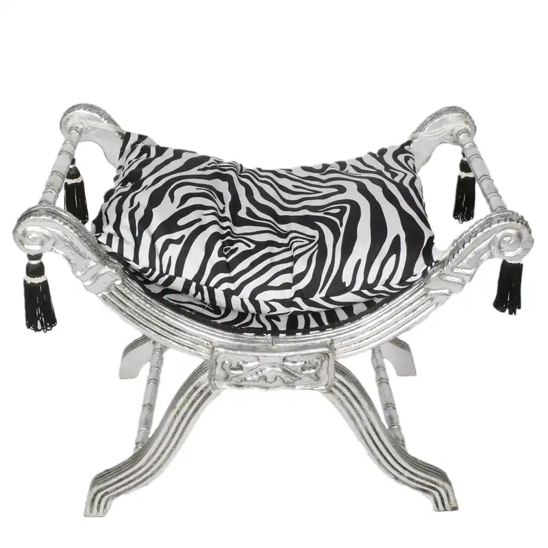 Sgabello barocco Casa Padrino - sgabello croce zebra / argento - mobili Letzte Chance