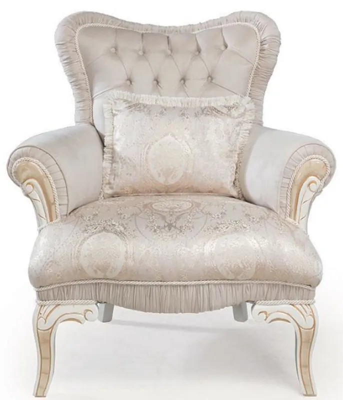 Casa Padrino poltrona barocco di lusso rosa chiaro / bianco / oro 83 x 96 x A. 102 cm - Poltrona da salotto con cuscino decorativo - Mobili in Stile Barocco Nur Heute