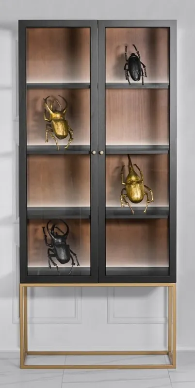 Casa Padrino vetrina di lusso in vetro nero / ottone oro 200 x 90 cm - vetrina boutique di lusso - neoclassica Heißes Angebot