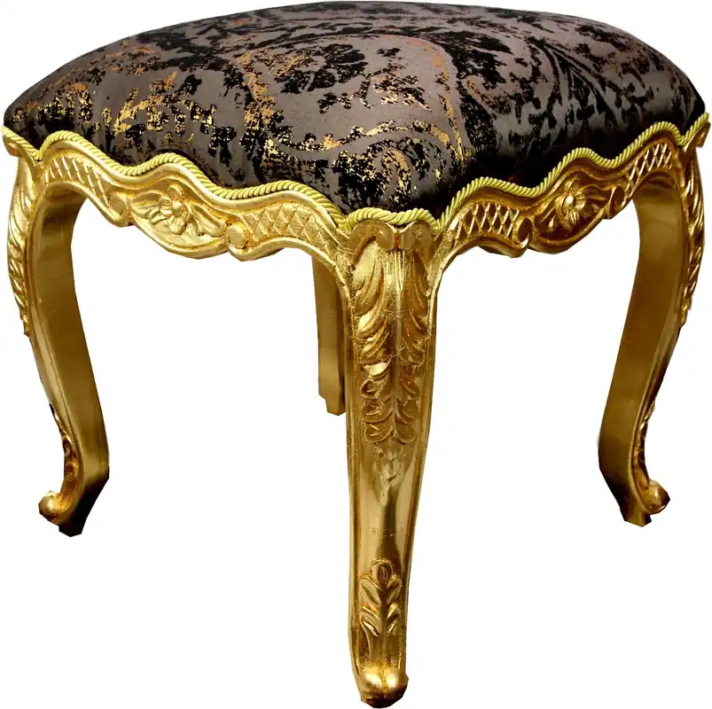 Sale Pompöös by Casa Padrino sgabello barocco di lusso grigio angolare / fantasia nera / oro - sgabello barocco pompööser disegnato da Harald Glööckler