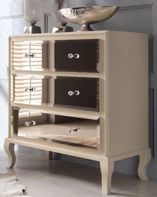 Saisonangebot Casa Padrino cassettone neoclassico di lusso con 3 cassetti a specchio crema 100 x 50 x A. 103 cm - Qualità di Lusso