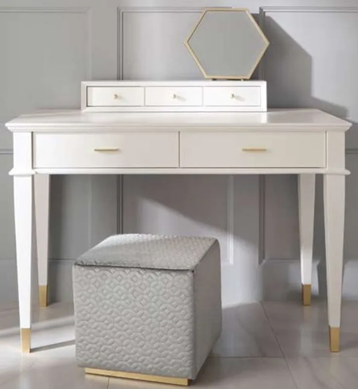 Casa Padrino tavolo da trucco neoclassica di lusso con 5 cassetti bianco / oro 120 x 50 x A. 81 cm - Mobili Art Deco Schnäppchen
