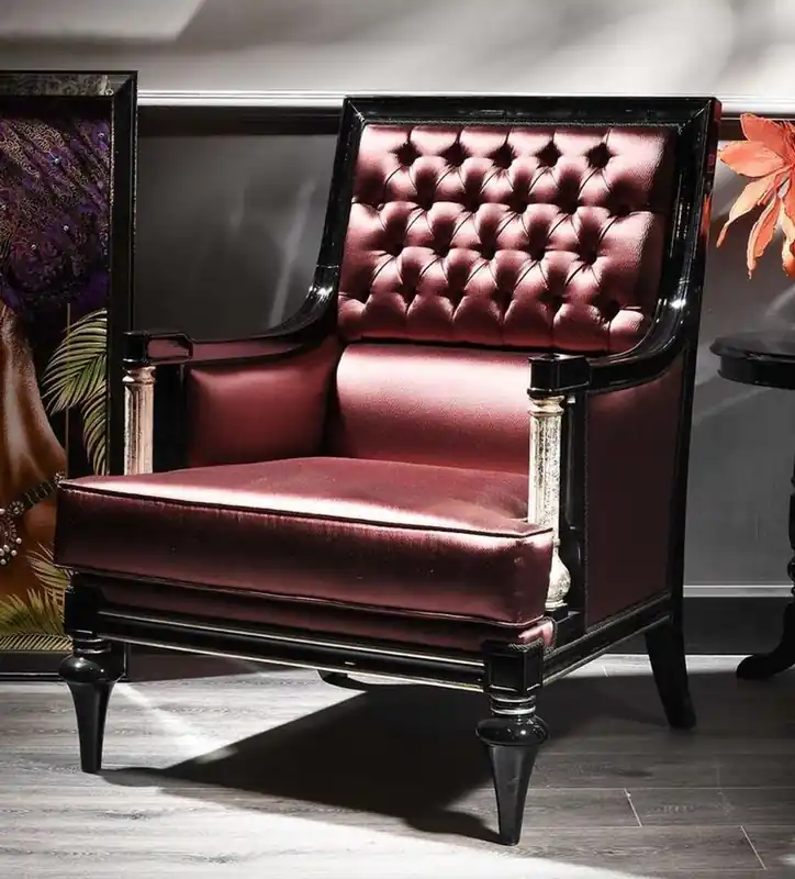 Casa Padrino poltrona da salotto barocco di lusso in pelle rosso bordeaux / nero / argento 76 x 75 x A. 104 cm - Mobili Barocchi Nur Für Kurze Zeit